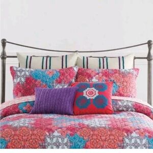 RARE 2pc Anthology Minka Quilted Euro Pillowcase Sham Set, White, Purple, Teal